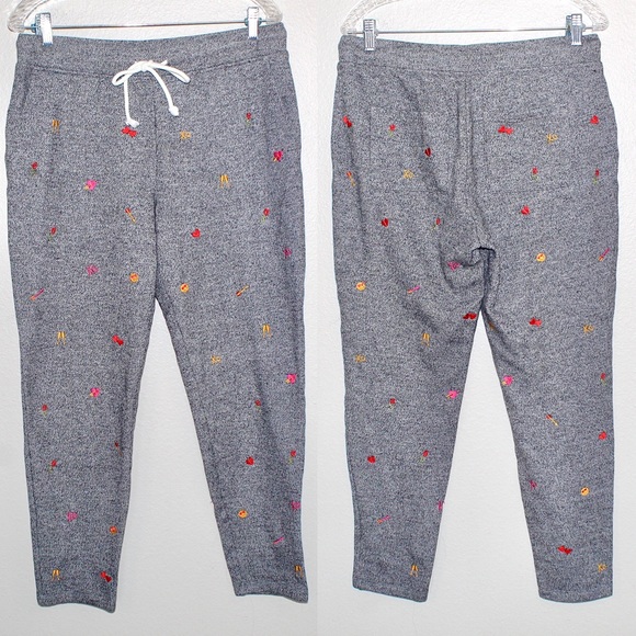 Lou & Grey for LOFT Grey Embroidered Emoji Theme Sweat Pants - Size  Medium - Picture 1 of 7